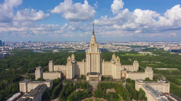 Moscow University and City Skyline at Sunny Summer Day. Aerial View alt