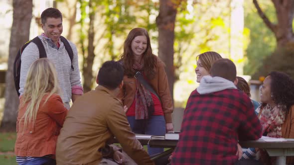 Group of college students on campus meeting outdoors