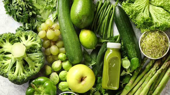 Assortment of Fresh Organic Antioxidants. Green Fruits and Vegetables alt