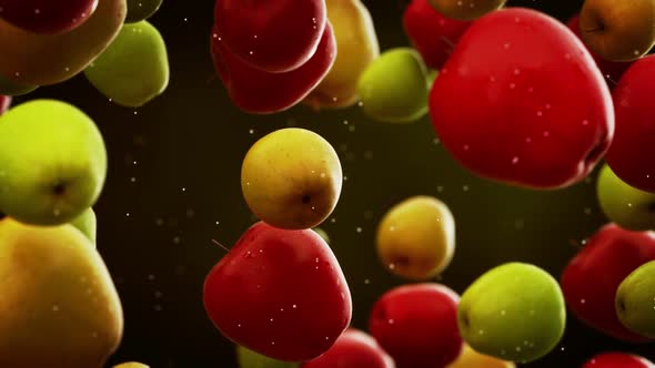 Slow motion animation of multicolored natural apples falling down. Loopable. HD alt