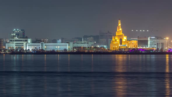 Doha Skyline with the Islamic Cultural Center Timelapse in Qatar Middle East alt