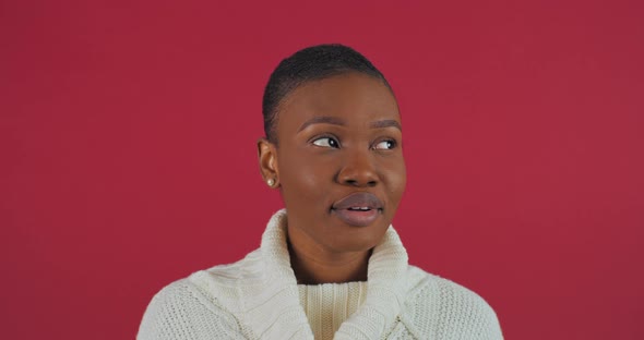 Portrait of Afro American Woman Gossip Girl Ethnic Girl Showing Silence Gesture Puts Finger on Mouth alt