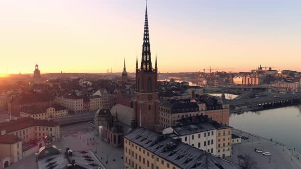 Stockholm Old Town at Sunrise Aerial View