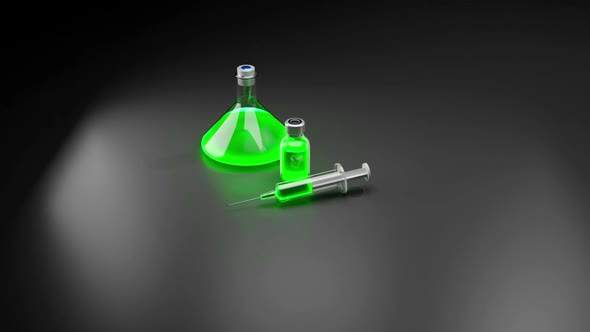 Chemicals medication and a syringe 3D Animation
