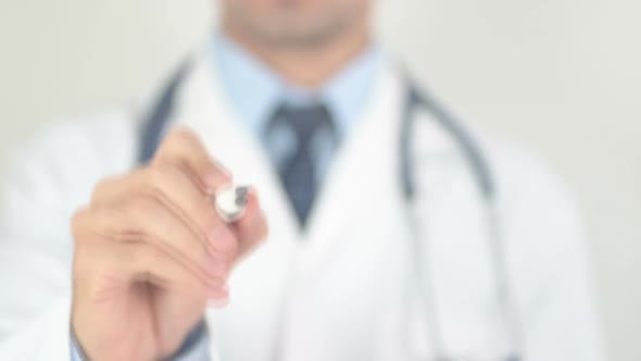 Sick Doctor Writing on Transparent Glass alt