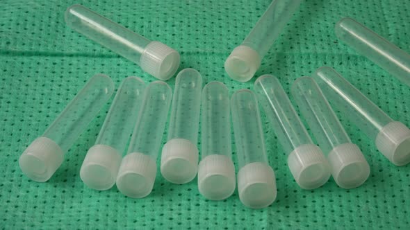 Plastic test tubes with caps for the collection of samples. Medical modern medicine