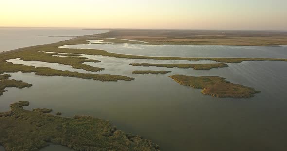 Aerial View of Tuzly Estuary National Nature Park Near By Black Sea Coast, Ukraine