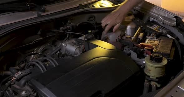 Opening the radiator reservoir cover to check the water alt