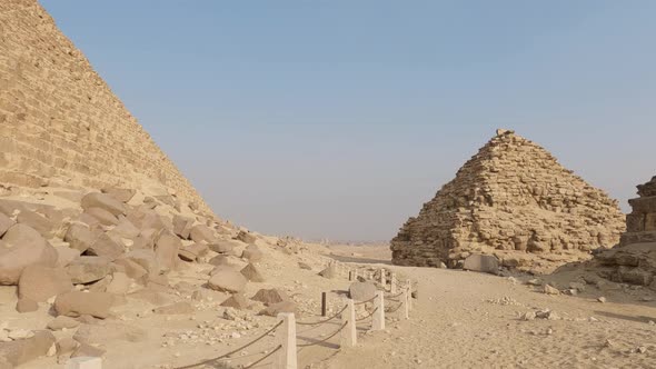 Cordoned off Pyramid of Menkaure, Giza pyramid complex, Egypt. Architectural wonder alt