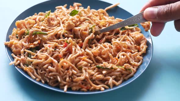 Homemade Cooked Pasta in a Plate on Table alt