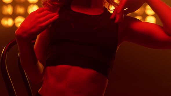 Unknown Woman Performing Erotic Moves Sitting Chair Strip Club Close Up alt