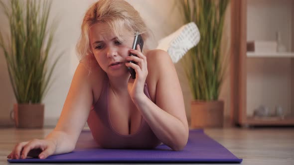 Lazy Sport Phone Call Woman Complaining Yoga Home alt