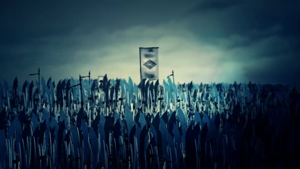 Japanese Army Marching To War With Mon Of Takeda Clan Flags alt