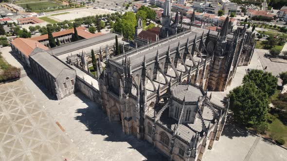 Aerial high angle view of gothic architecture monastery of the Battle in Batalha. alt