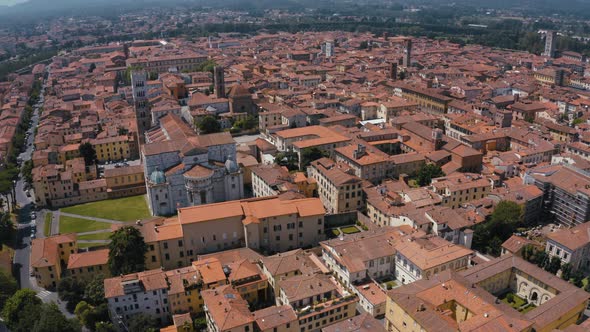 Aerial scenery with italian city with orange roofs