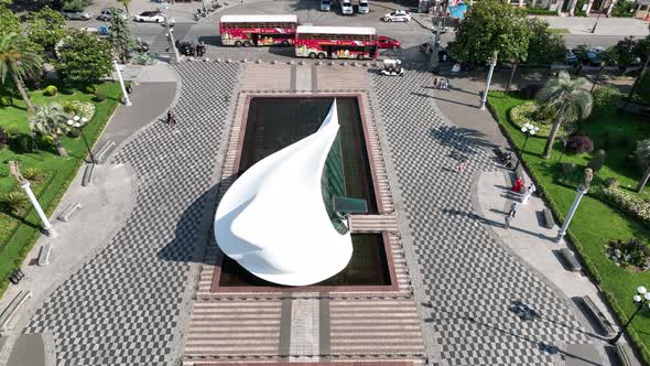 Aerial view of wedding palace and fountains near Technological university tower alt