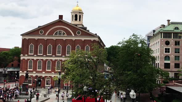 Exterior view of Boston Faneuil Hall Marketplace with Samuel Adams Statue alt
