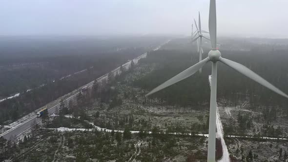 Awesome Drone Point of View of Wind Generators in Finland