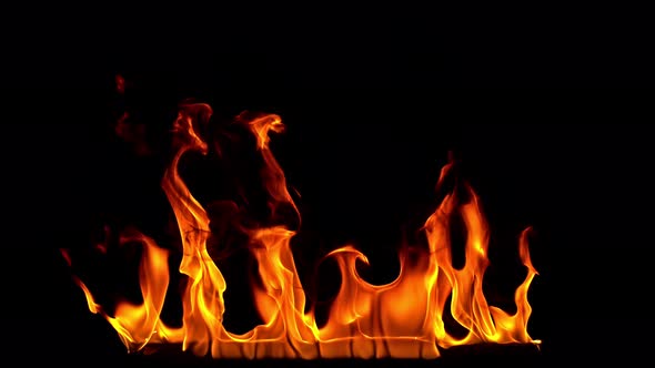 Fire Flames in 1000Fps Super Slow Motion Isolated on Black Background alt