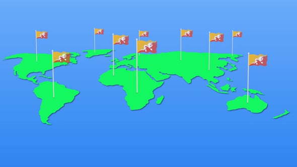 Flag Of Bhutan Around The World Flying Wave Animation alt