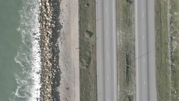Birds Eye View of Traffic Along Highway Shot From Directly Above