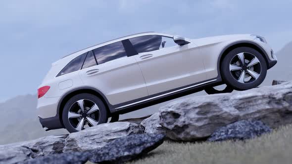 Luxury Off-Road Vehicle Standing on Rocks