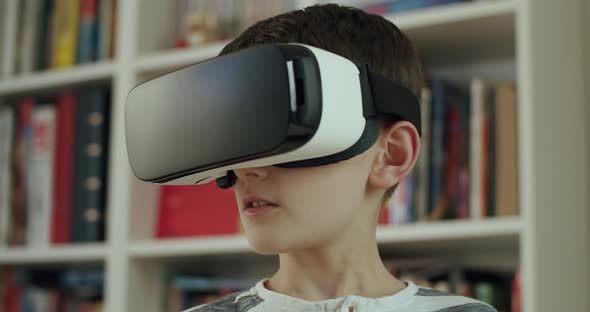Boy Wearing VR Headset Looking Around