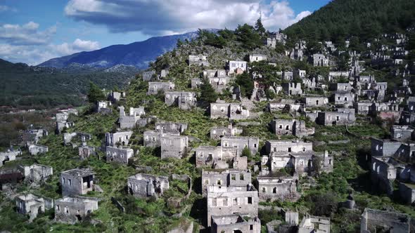 Drone view on world famous Kayakoy ghost town near to Olludeniz, Fethiye. alt