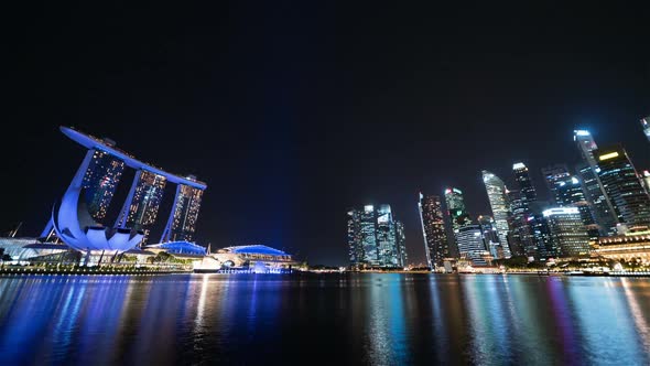 Singapore | The skyline at night (Wide angle view)