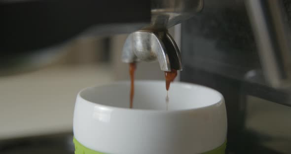 Coffee espresso machine close up slowmotion, 4K DCI PRORES HQ