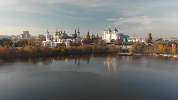 Flight Over Silvergrape Pond to the Izmailovsky Kremlin in Moscow Russia