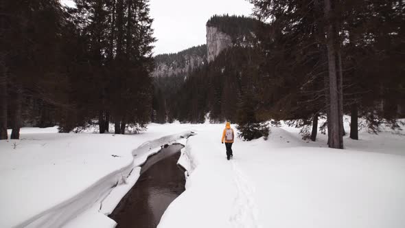 Person Walking on Snow in the Nature with Mountain in the Background 