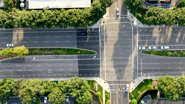 Aerial Top View of City Road with Small Traffic in Business District in Irvine alt
