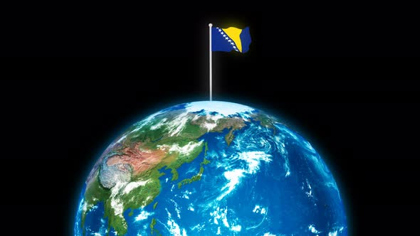 Bosnia And Herzegovina Flying Flag On The 3d Rotated Planet Earth alt