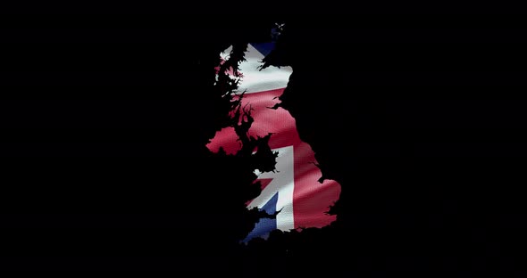 United Kingdom national flag background with country shape outline. Alpha channel animation alt