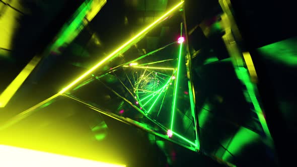 Motion graphic of flying into rotation triangle digital tunnel alt