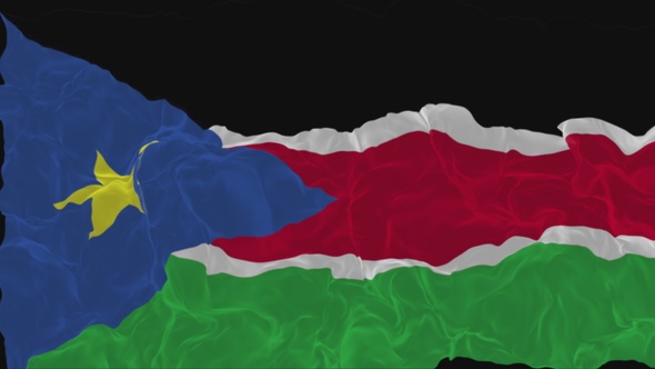 flag South Sudan turns into smoke. State weakening concept a crisis, alpha channel alt