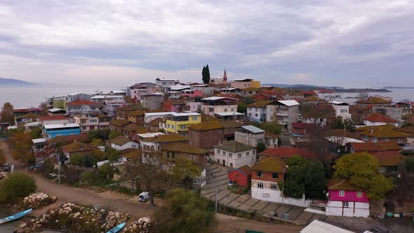 An Aerial View of Golyazi Merkez a Fishermen's Town By the Lake and the Magnificent Waters of the alt