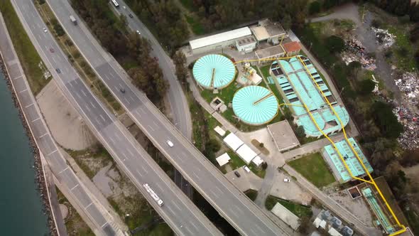 Aerial View of Waste Water Treatment Plant alt