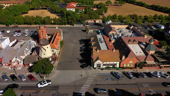 Flying left down the main street in the Denmark inspired town of Solvang Ca alt