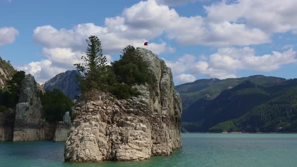 Beautiful Landscape with Lake with Azure Water in Mountains