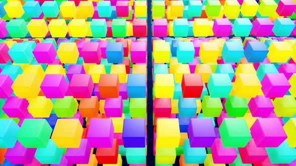 Multicolor Cubes or Blocks Grid in Air and Neon Lights alt