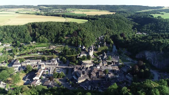 Aerial view of world heritage Durbuy Castle located in Belgium