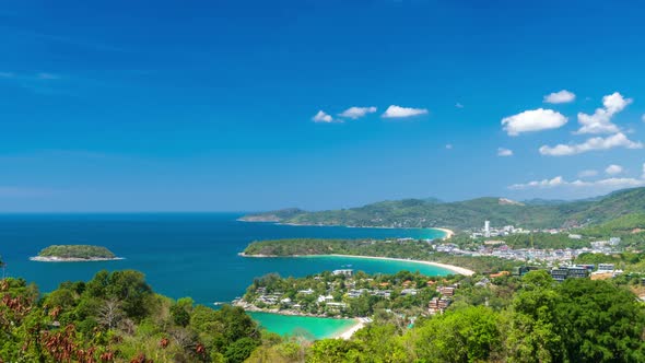 Andaman sea and three bays at Karon Viewpoint, Phuket, Thailand - Time Lapse