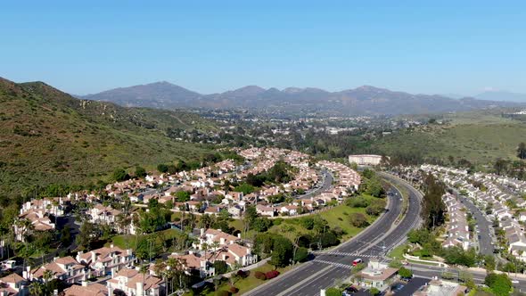 Aerial View of Upper Middle Class Neighborhood with Big Villas Around in San Diego alt