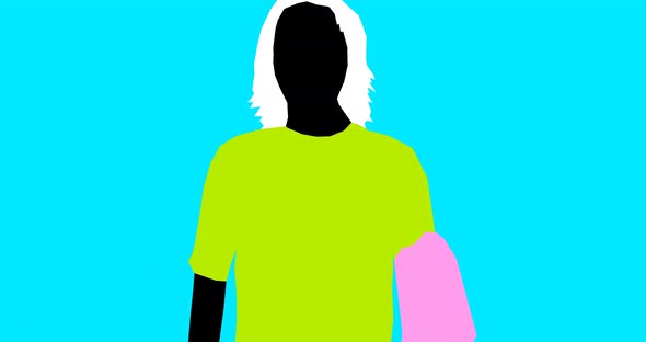 Stylish rotoscoping animation. Colorful motion Girl takes off T-shirt.