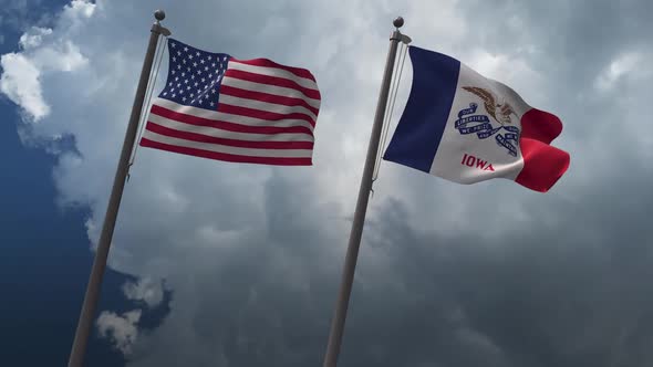 Waving Flags Of The United States And The Iowa State Flag 2K alt