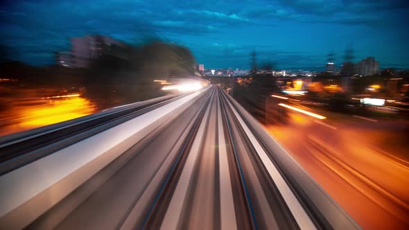 Metro subway time lapse during twilight in city