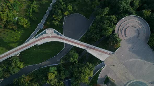 Drone Aerial Top View Beautiful Kyiv Pedestrian and Bicycle Klitschko Bridge alt