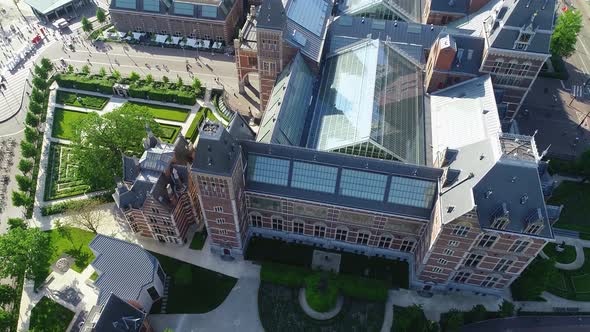 Aerial view of Rijksmuseum, dutch national museum in Netherlands. Famous place in Amsterdam